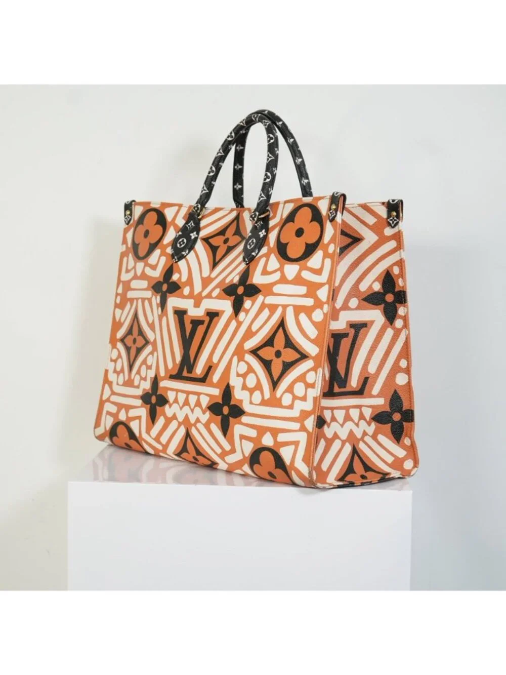 Louis Vuitton Onthego MM LV Crafty Tote Bag Caramel Cream Black Monogram